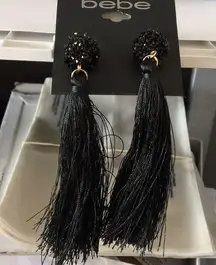 New bebe Long Black Ball & Tassels Earrings