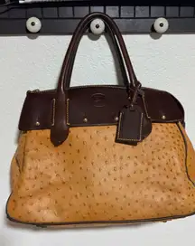 Dooney & Bourke Ostrich Exotic Leather Tan and Brown Satchel Top Handle Purse