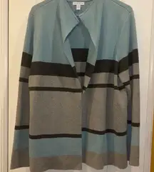 Charter Club Soft Blue and Light/ Dark Gray  Knit Cardigan Open Front No Buttons