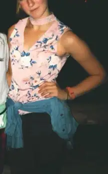 Mine Pink Floral V Neck Choker Tank