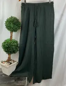 For Cynthia Olive Green Linen & Cotton Palazzo Flair Hem Casual Pants M