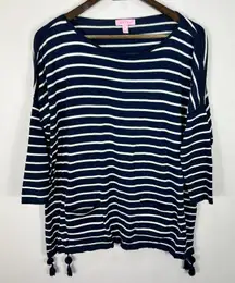 Lilly Pulitzer Top Small Navy Stripe Coastal Preppy Nautical Resort Tassel Hem