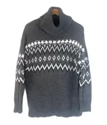 Keren Hart Knit Turtleneck Fair Isle Sweater Nordic Ski Timeless Size Large Gray