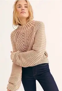 Free People Balloon-Arm Nude Sweater Women Sz Large Heavyweight chunky rib knit