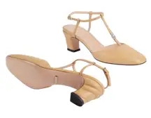 Gucci Nappa Leather T-Strap Marmont Double G Sand Slingback 37