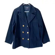 LA Blues Vintage Double Breasted Denim Jean Pea Coat Jacket size 14-16 XL Gold