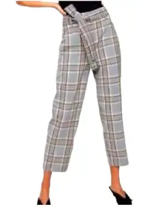 Aritzia Wilfred Plaid Tie Belt Trouser Pants Sz 4 Academia Preppy Career‎ Office