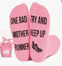 Pink Running Socks One Bad Mother Runner Try and Keep Up Cupcake Sock Gift