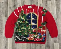 Vintage 3D knit ugly Christmas intarsia sweater with cat