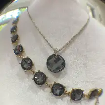 Vintage bracelet pendant necklace set Cocktail Party Jewelry Smokey Quartz stone