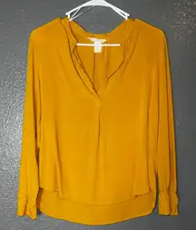 H&M Women’s Mustard Yellow Long Sleeve Blouse Size M Lightweight V-Neck Casual T