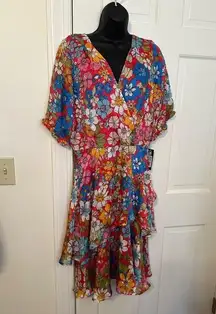 TAHARI Women's Shadow Stripe Floral-Print Faux-Wrap Dress Size 12 NWT