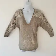 New York and Company Beige V Neck Women's Bracelet Sleeve Knit Sweater Size S