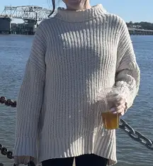 Aerie Textured Cream Cowl Neck Sweater