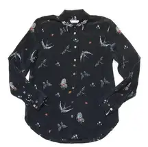 NWT Equipment Leema in Black Bird Bugs Butterfly Beaded Dragonfly Silk Shirt XS