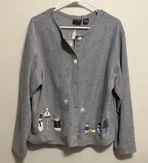 Gray Christmas Women's Sweater Snowman Embroidery Snowflakes Winter