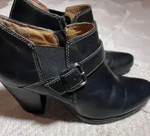 Sofft Size 8.5 M NELL Black Leather Ankle Boots Women Shoes Buckle Zipper Heels