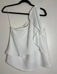 INTERMIX White One Shoulder Ruffle Asymmetrical Top Size M Made in USA