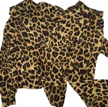 Two Pieces Leopard Set Animal Print Loose High Waisted Pants Flare Loose shirt trousers