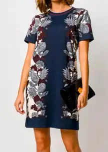Tory Burch Tropical Print Pima Cotton T-shirt Dress In Imperial Garnet