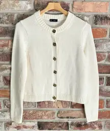 Gap White Cotton Button Front Crew Boxy Cardigan Sweater, S
