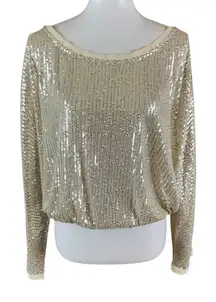 Lulus Gold Sequin Sparkle Long Sleeve Top L Glam Holiday Party Going Out