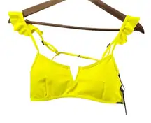 Kendall + Kylie Womens L Flutter Ruffle Bikini Top Neon Yellow‎ Strappy Flirty