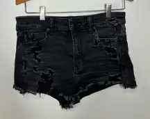 American‎ Eagle hi-rise shortie black distressed shorts women’s size 8