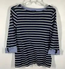Nautica Women's Striped Boat Neck 3/4 Sleeve Striped Top Navy And White Medium