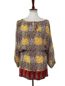 Tolani Womens Bohemian Print 100% Silk Tunic Top Multicolor L Large