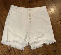 Judy Blue distressed white cutoff overlap raw hem S shorts