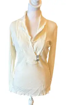 Old Navy Cream White Waffle Knit Thermal Cotton Shawl Collar Top Womens Large