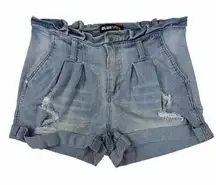 Blue Spice  Juniors 5 Light Blue High Rise Paperbag Denim Shorts Pleated