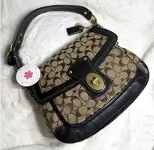 y2k COACH Vintage Black Brown Khaki Signature Legacy Flip Turnlock
