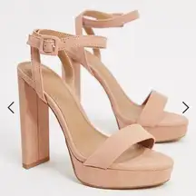 ASOS DESIGN Natasha Platform "Barely There" Heel Sandals Beige UK 7/ US 9