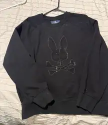 Black Women's Sweatshirt with Rhinestone Bunny Skull Design Size Medium