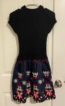 Vintage women’s knit top denim‎ embroidered skirt dress small