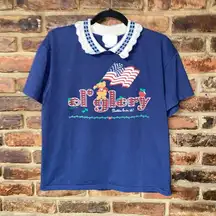 Pegi Vintage Ol' Glory USA Collared Lace Short Sleeve Sweatshirt Top Size Medium