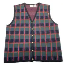 Vintage Plaid Tartan Cardigan‎ Sweater Vest CC Hughes Acrylic Women's Size Large