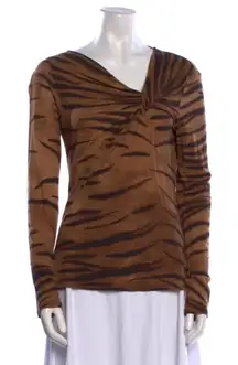 MaxMara Wool Tiger Stripe Animal Print Top Womens Small Brown