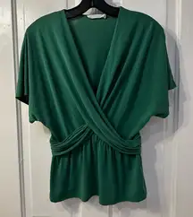 Lush Deep Green Draped Blouse