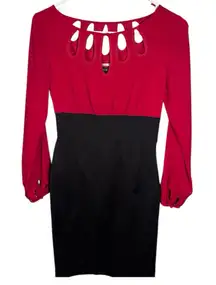 White House Black Market Red & Black Cutout Neckline Dress – Size 0