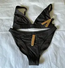 Skims Swim Bikini Set plunge bikini top andmid coverage bottom size L color onyx