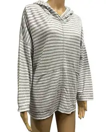 Iridium Reverse Striped Lightweight Pima Cotton Patch Pocket Hoodie Peru Size M