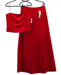 Donna Morgan Woman Evening Dress Size 14 Red Sateen Hoco Holiday Christmas Party
