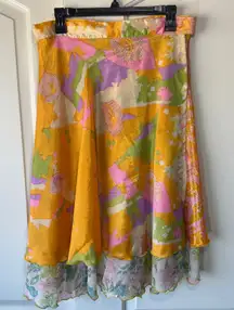 Floral Wrap Skirt Bohemian Reversible Colorful Print Tie‎ Waist Flowy Medium