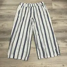 White & Blue Stripe Linen/Cotton Blend Wide Leg Pull On Pants Size Large