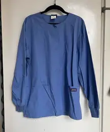 Cherokee Workwear Blue Long Sleeve Snap Button Up Scrub Top Woman’s Size XS