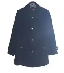 Gallery Black‎ Women's black pea coat jacket Long sleeve button up Medium