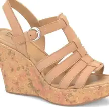 BOC BORN Floral Flower Cork Wedge‎ Leather Sandal Tan Women's 11 M Dilani Wedge